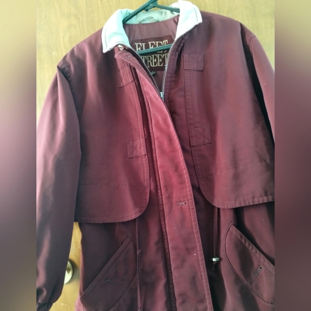 Women's Vintage Fleet Street Jacket Trench Coat, Burgundy, Small Relaxed Fit